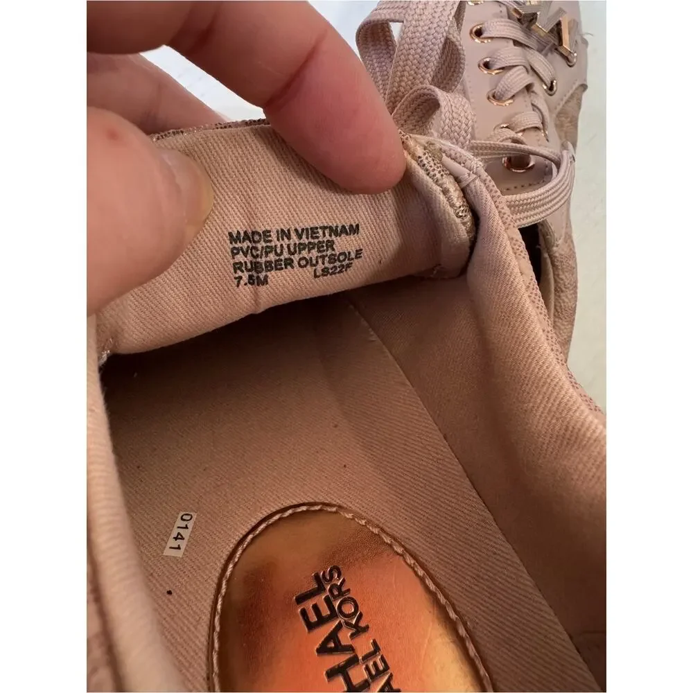 Michael Kors Rose Gold MK Print Sneakers Womens 7.5 Everyday Shoes Classic